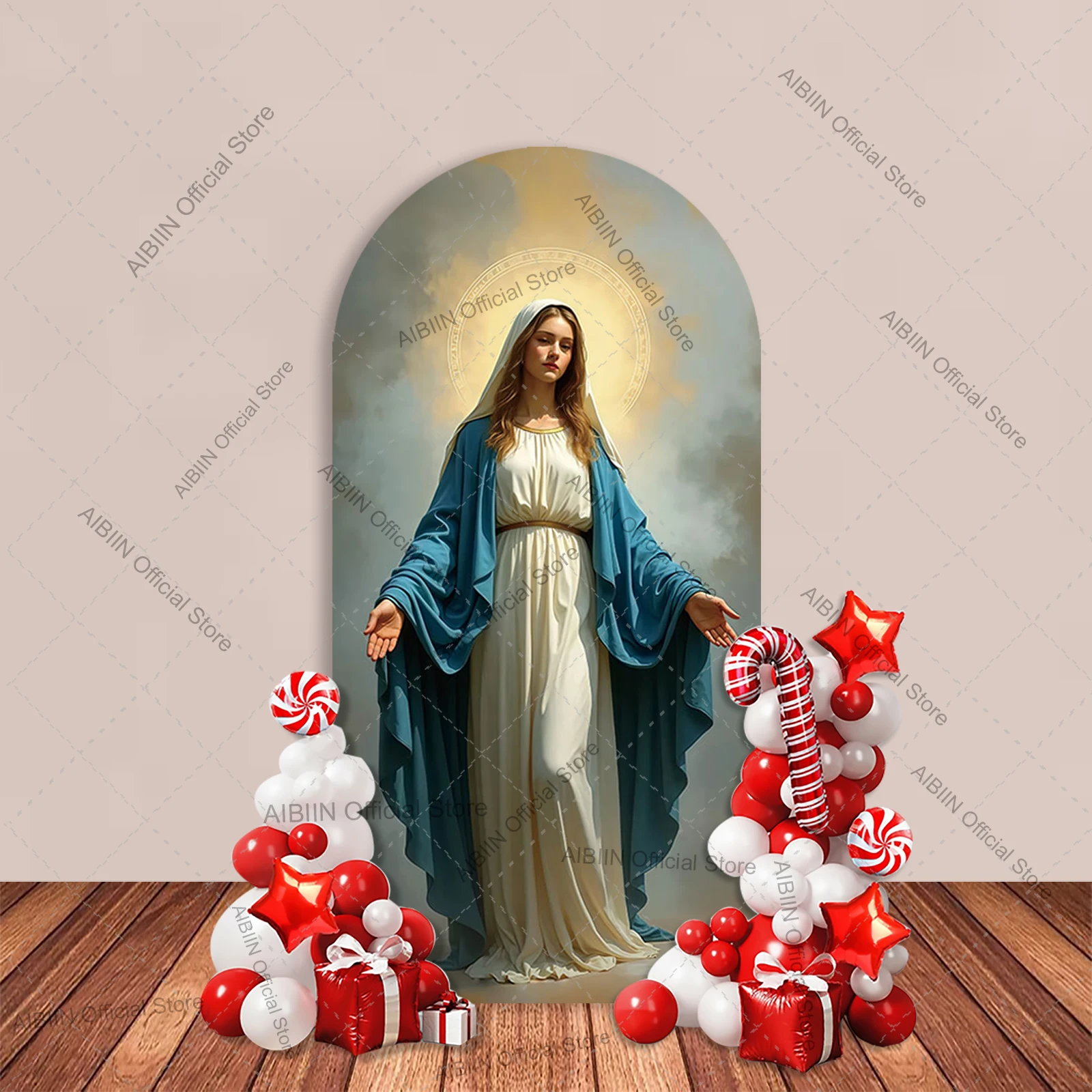 Mother Mary Bless Baptism Arch Backdrop Cover Amen Angel Kids First Holy Communion Baby Shower Party Decor Photo Background view 3