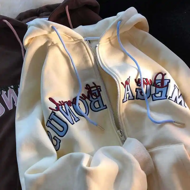 

Oversized Hoodie Retro Streetwear Zip Up Hoodie Letter Printed Sweatshirts Vintage Women Grunge Harajuku Punk Kawaii Y2K Clothes