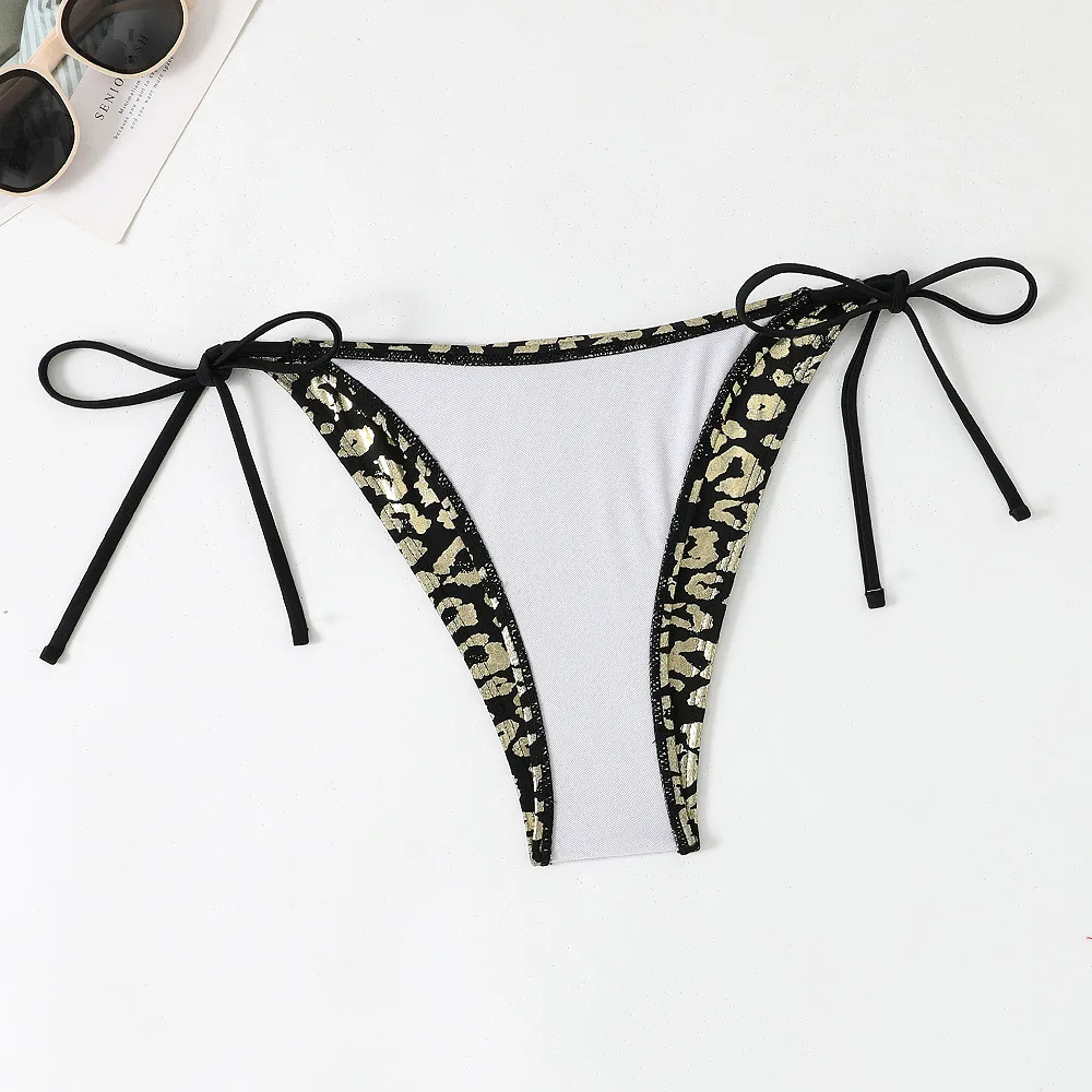 2025 Womens Thong Bikini Set Sexy Two Piece Swimsuit Black Gold Bronzing Micro Bikini Y2K Summer Beachwear Bathing Suits Outfit