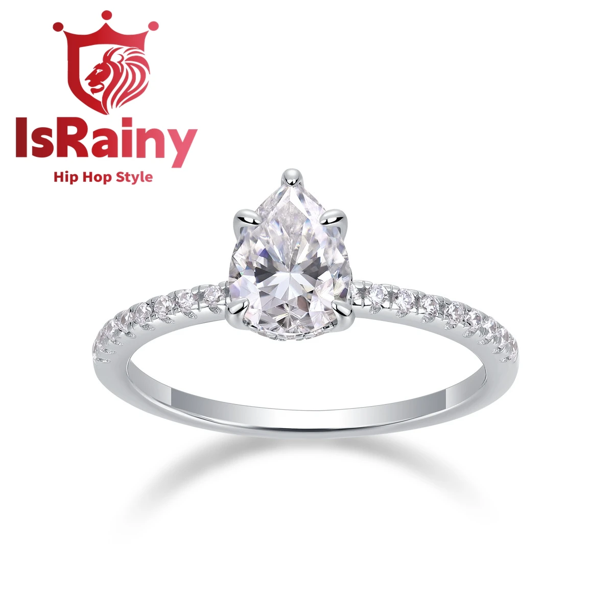 

IsRainy Hip Hop Rock Solid 925 Sterling Silver Pear Real GRA Moissanite Diamonds Rings Engagement Anniversary Fine Jewelry