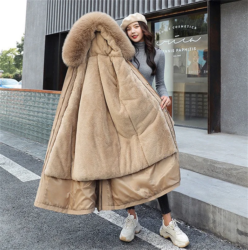 2026 New Winter Jacket Women's Parkas Thick Warm Fur Lining Long Parka Female Hooded Fleece Padded Coat Distachable Outwear 5XL