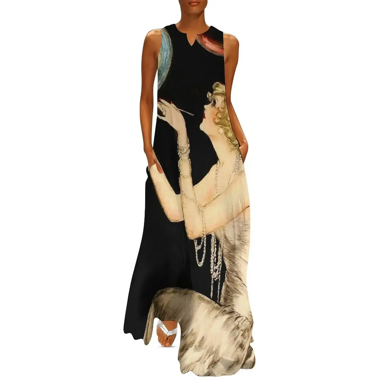

Enchanting Whimsical French Art Deco Woman Fashion illustration Long Dress Women's summer suit cute dress Dress