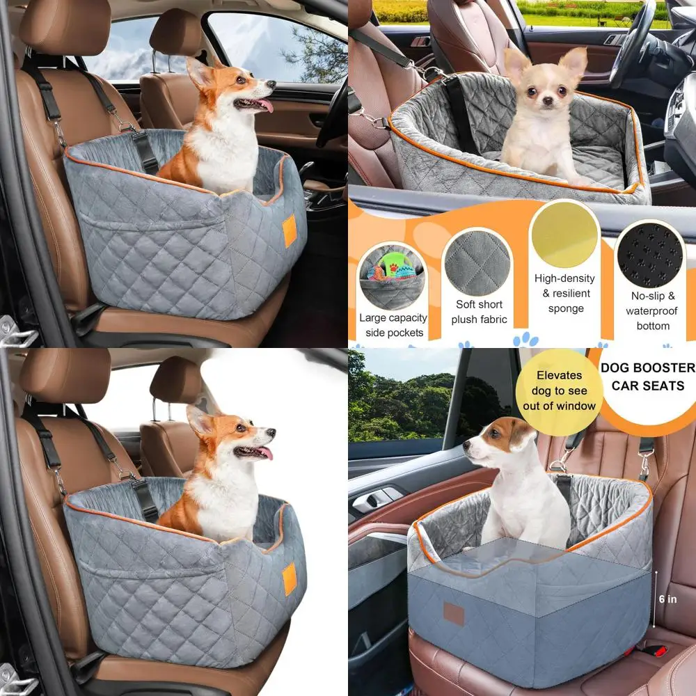 

Приподнятое автокресло из пены с эффектом памяти для маленьких домашних животных до 35 фунтов, моющийся чехол с карманами для хранения (серый)