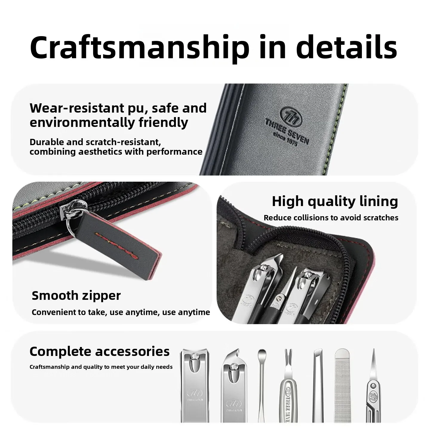 7 Piece Nail Clipper Set Manicure Pedicure Grooming Tools Wear Resistant PU Case Portable Travel Kit Men Nail Care 손톱깎이 세트