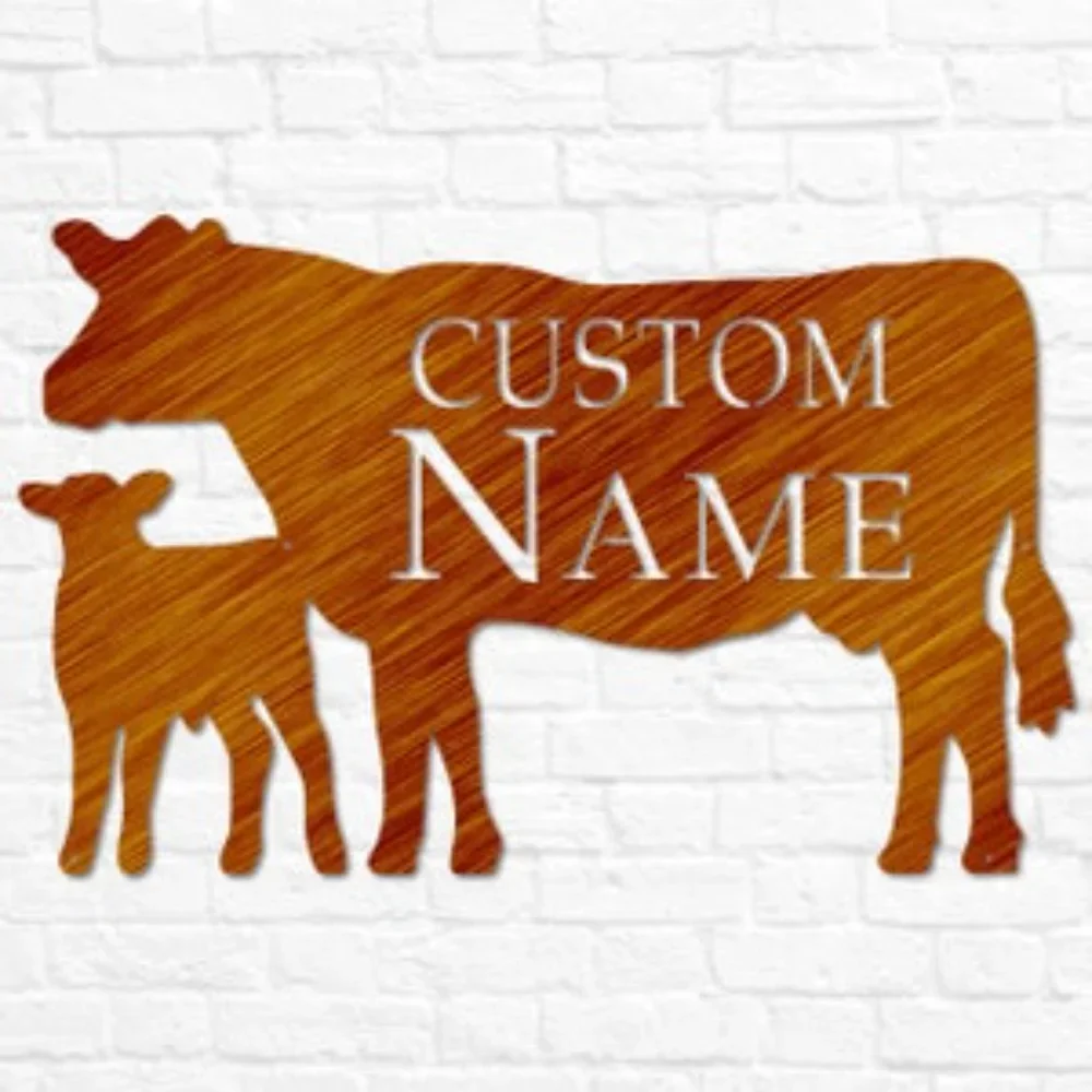 Metal Cow Calf Sign for Farm. Uniquely Custom. A Farmhouse Accent. Marker of Farm Life. with Outdoor Plasma Cut Steel Charm.