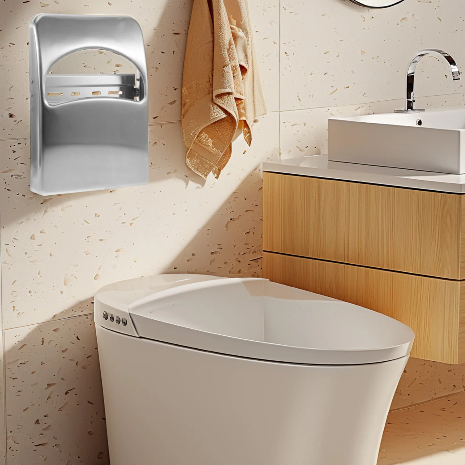 

Stainless Steel Toilet Seat Cover Dispenser Wall Mounted Bathroom Holder Large Capacity Commercial Restroom Paper Box