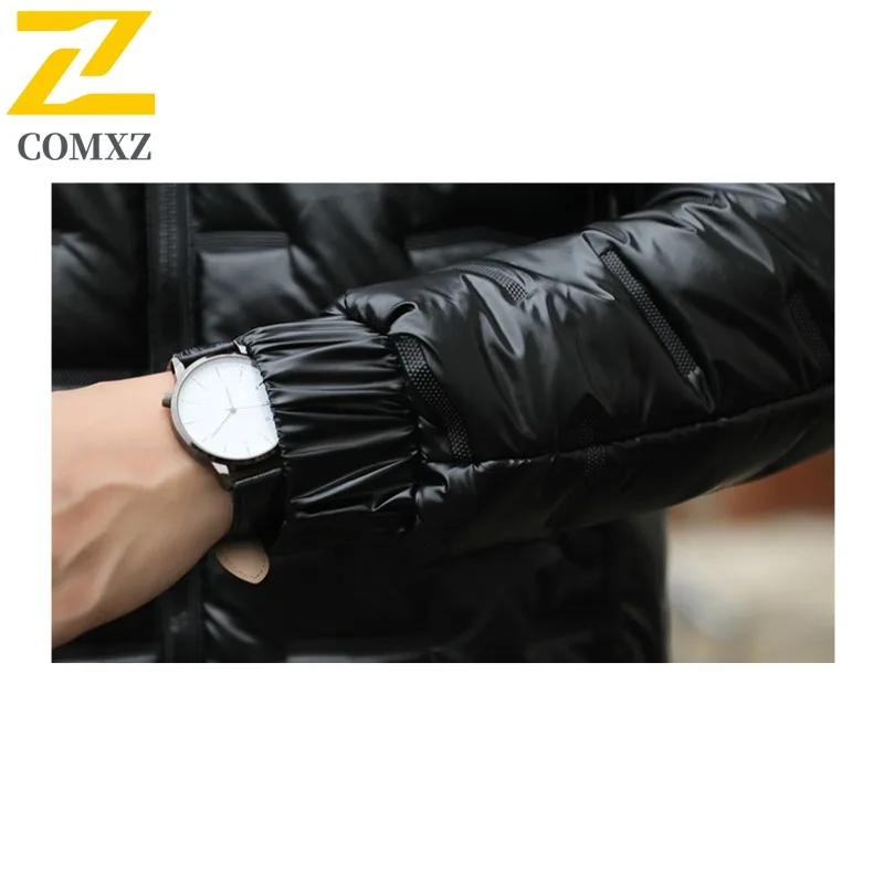 COMXZ 2025 Men Korean Shiny Hooded Thickened Winter cotton-padded Jacket Warm Tactic Waterproof and Windproof Outdoor Sport Coat