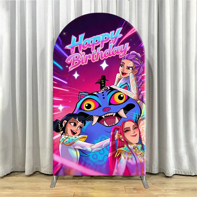 Non Elastic Kpop Demon Hunters Arch Backdrop Cover Single-layer Elegant Arch Backdrop for Party Decoration Fantasy Anime Theme