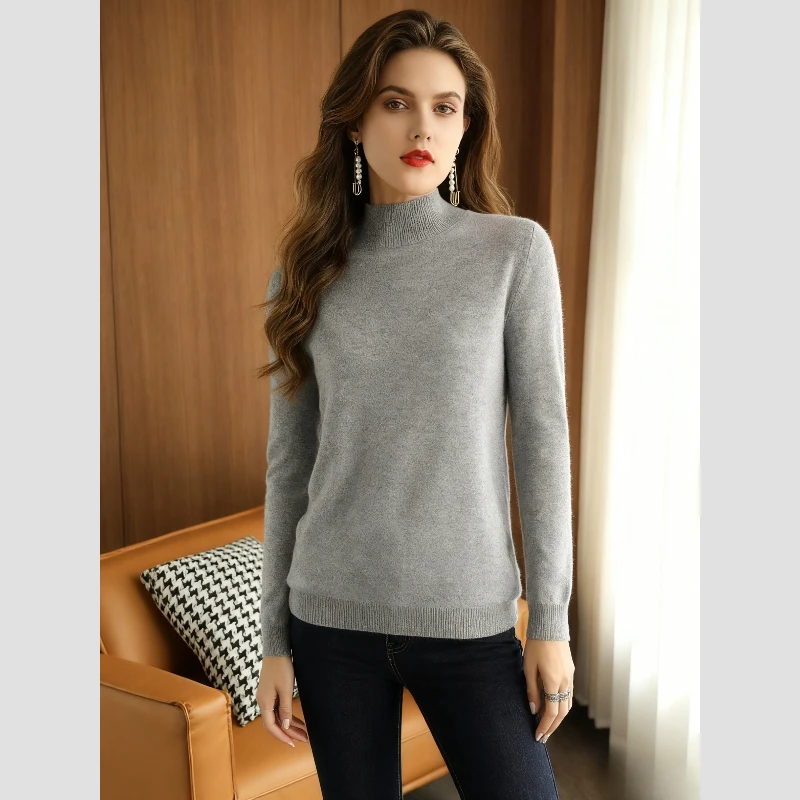 Knusse trui met opstaande hals Dunne herfst- en wintergebreide casual tops Slanke gebreide trui met lange mouwen voor de moderne vrouw