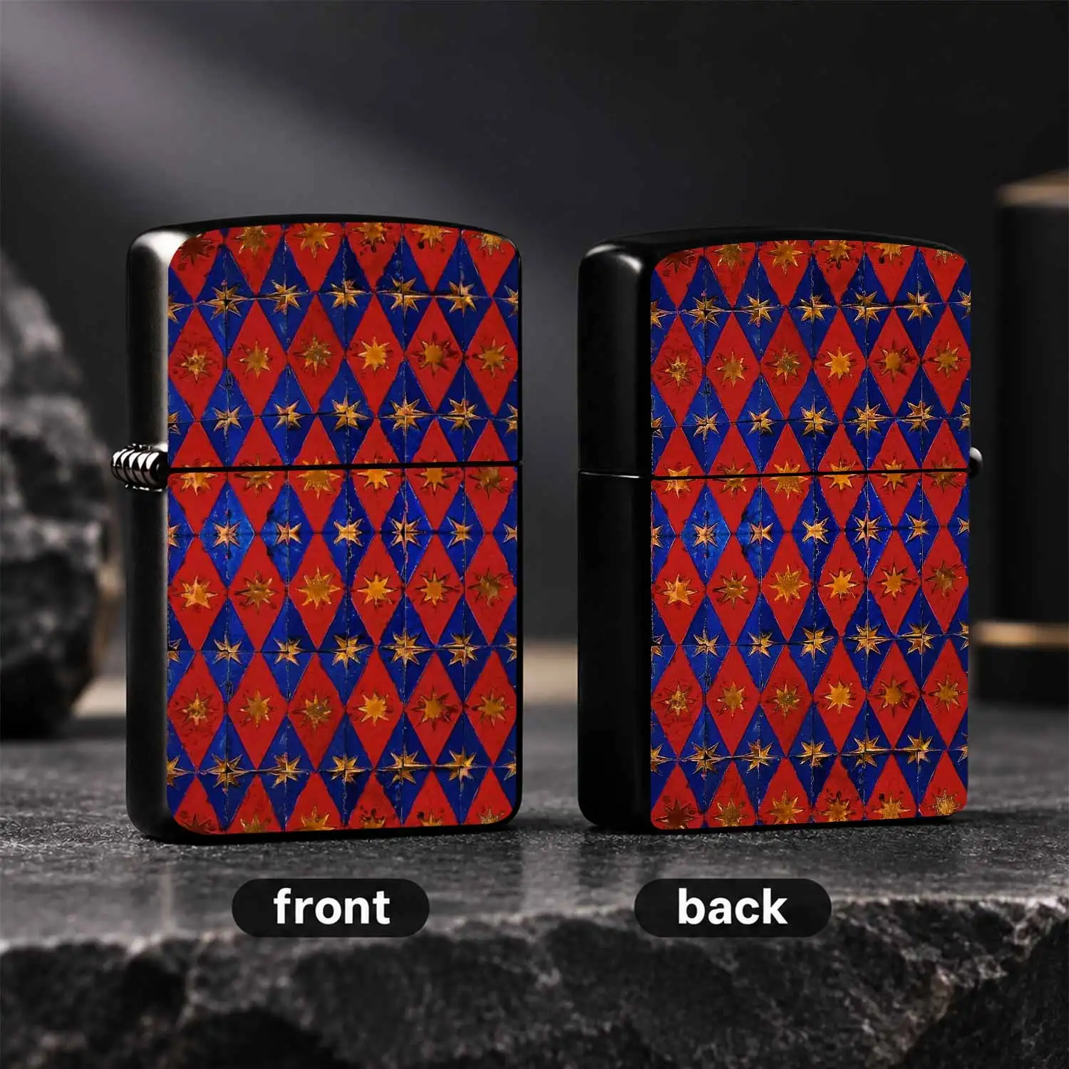 Vintage Rhombuspattern Lighter, Retro Red Blue Contrast Gilt Starburst Exquisite Ornament, Portable All-Scene Daily Accessory, Creative Stylish Practical Present For Family Friends Personal Use A Humorous And Interesting Lighter