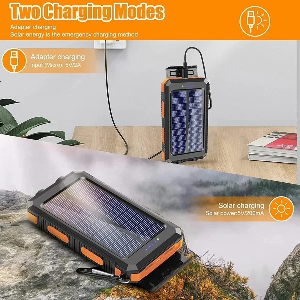 Miniso New 200000mAh Solar Power Bank Outdoor Portable Charger Powerbank Waterproof External Battery Charging with LED Light