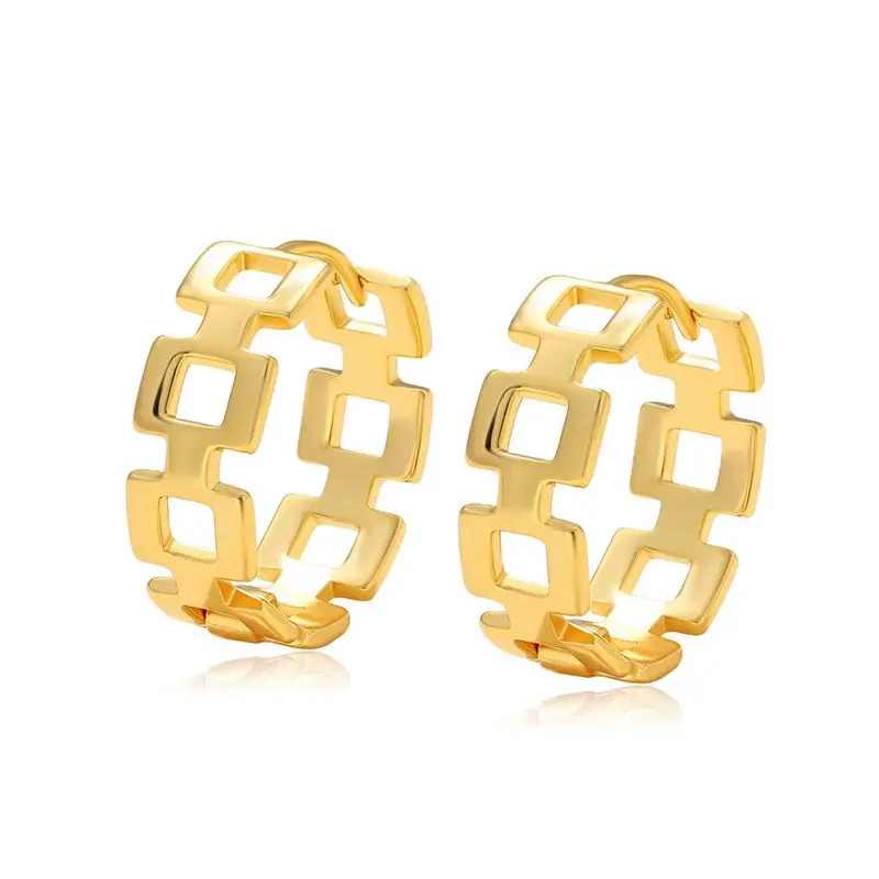 Wholesale--- No Stone Geometry Hoop Earrings for Women Fashion Jewelry Gold Plated 24 k