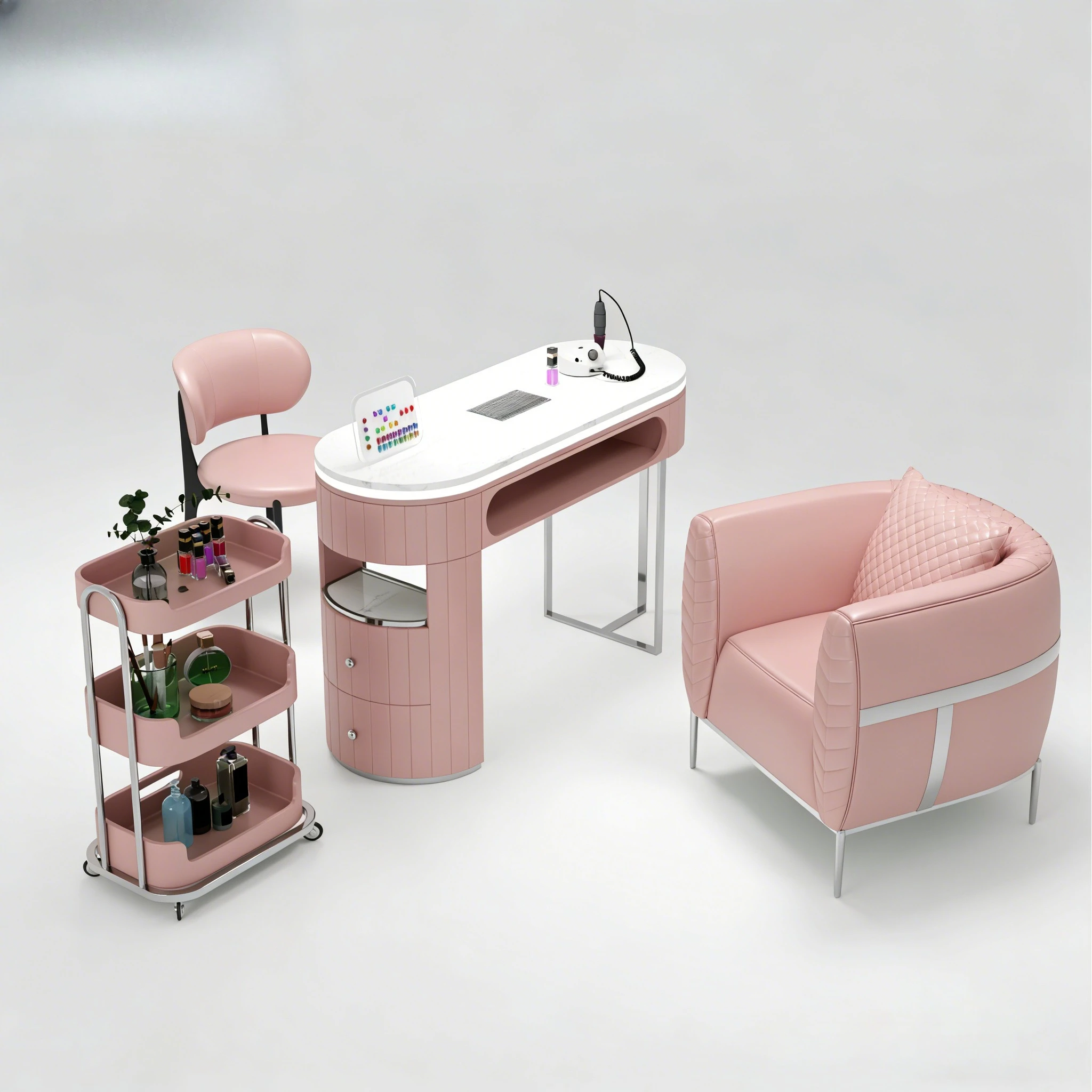Modern design nail salon nail table and chair set, including vacuum cleaner and nail salon sofa