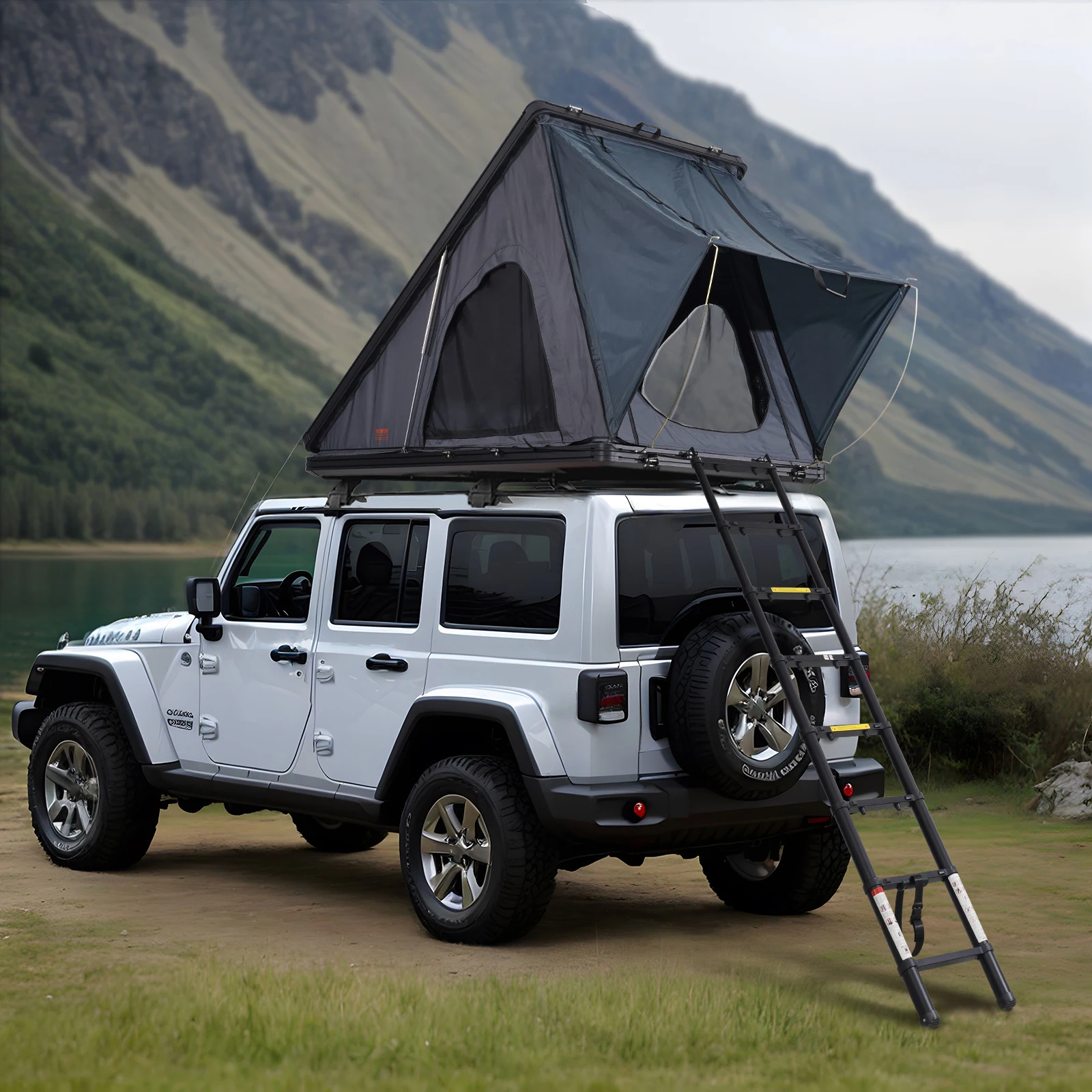 VEVOR Rooftop Tent Hard Shell, Hard Shell Roof Top Tent with Telescopic Ladder Thick Mattress, Waterproof Windproof for Jeep SUV