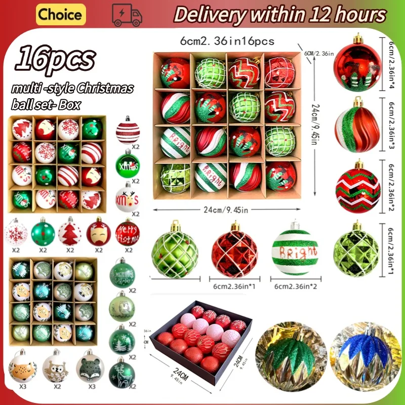 

16PCS Christmas Ball Pendant 6cm Electroplated Plastic Painted Christmas Party Tree Decorated Christmas Ball Pendant Gift Set