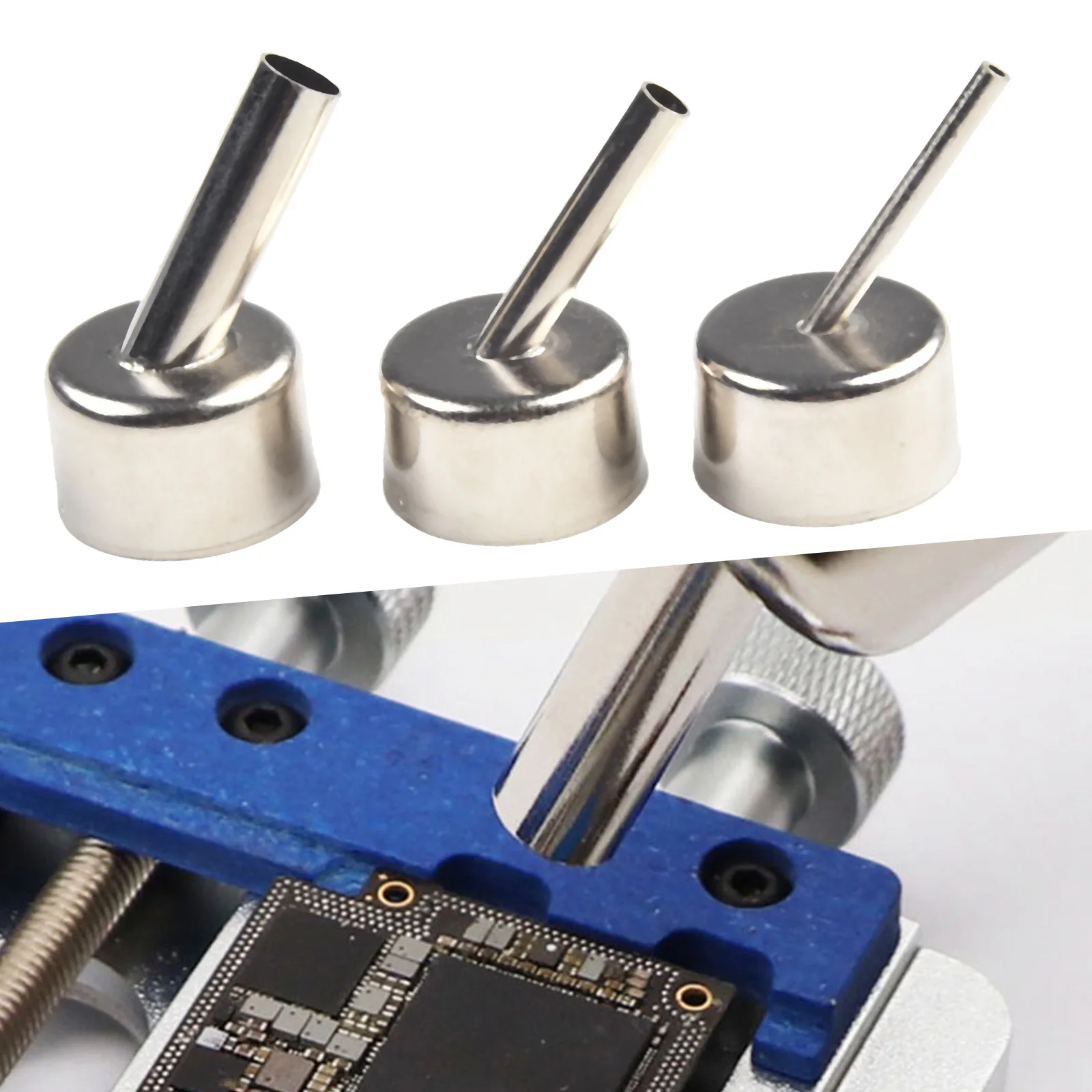 Welding Tools Welding Nozzle Curved Angle Welding Nozzle 3pcs 45 Degree Hot Air Rework Station Silver Stainless Steel