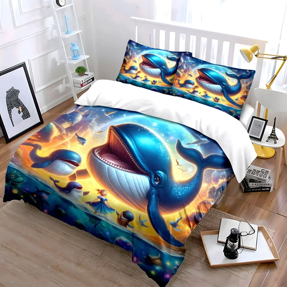 Fantasy Whale Trio Set Multiple sizes kid's and adults' bedroom Exquisite 3PC bedding set, gift