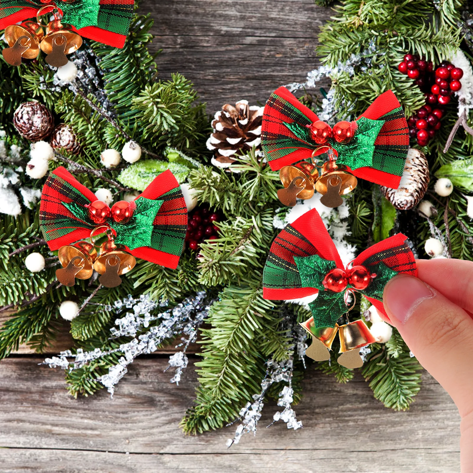 

6 Pcs Christmas Tree Bell Decoration Festive Xmas Fabric Bows and Bells Holiday