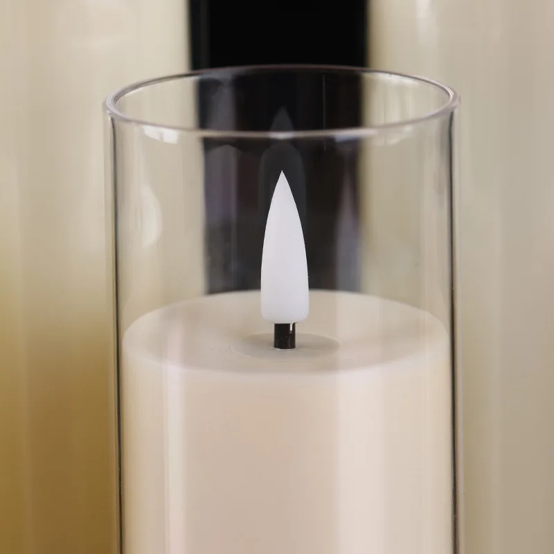 3/5x Flameless LED Candle & Remote Timer Battery Operated Acrylic Clear Pillar Wax, Portable Atmosphere Lamp for Christmas Déc