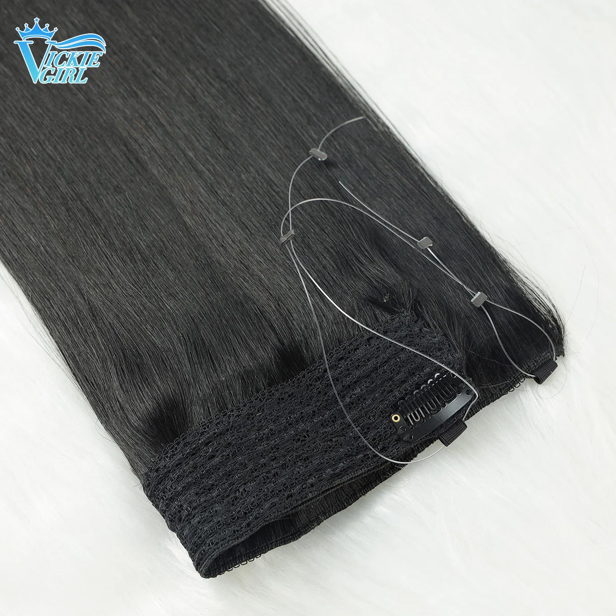 Fish Line Human Hair Extension Wire Natural Hair OnePiece Invisible Wire Hair Weft with 4 Clips Machine Made Natural Hair