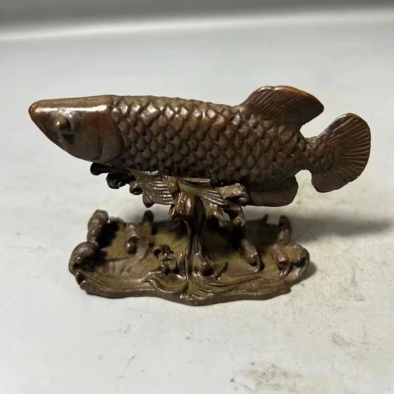 Retro Solid Copper Lucky Bag Pulp JINLONGYU Year Fish Lucky Desktop Handheld Artsy Object Antique Collection