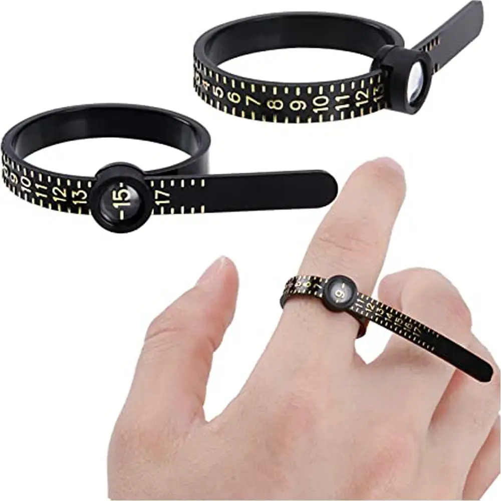 Black With Magnifier Sizes 1-17 Genuine Tester Ring Sizer Measure Finger Gauge Wedding Ring Band