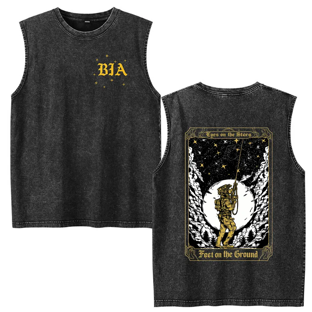 Camisetas Vintage Acid Washed Eyes on The Stars Brothers in Arms, Roupas Casuais para Homens e Mulheres, Camisetas Sem Mangas Oversized