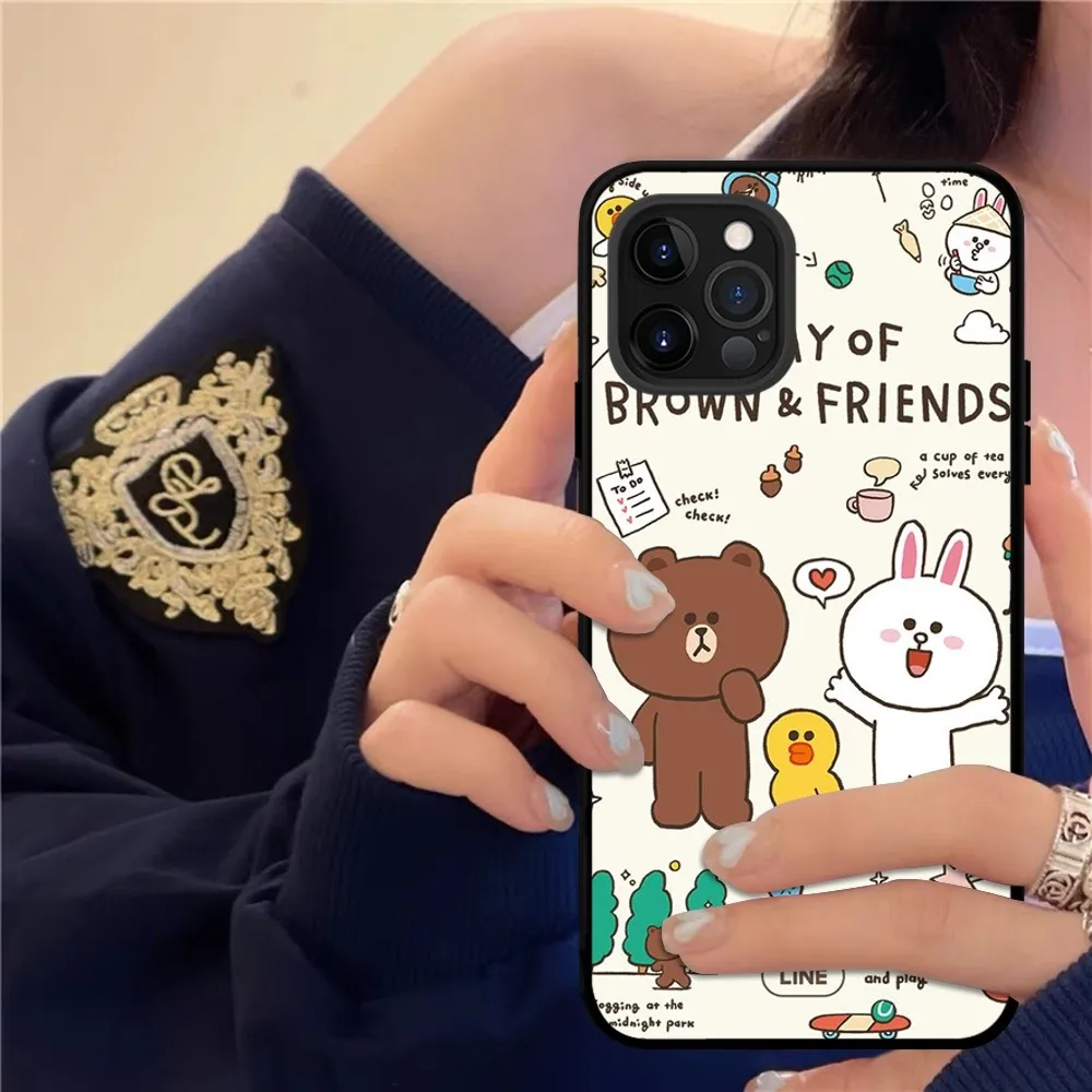 Korea Cute L-Line F-Friends B-Brown Phone Case Silicone Soft for iphone 15 14 13 12 11 Pro Mini XS MAX 8 7 6 Plus X XS XR Cover
