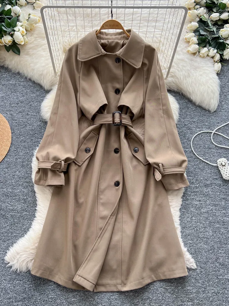 

Ele Briti Sle Women's Long Coat Design Sense Lapel Oversized Winter Outerwear Casual Chic Top Korean Version