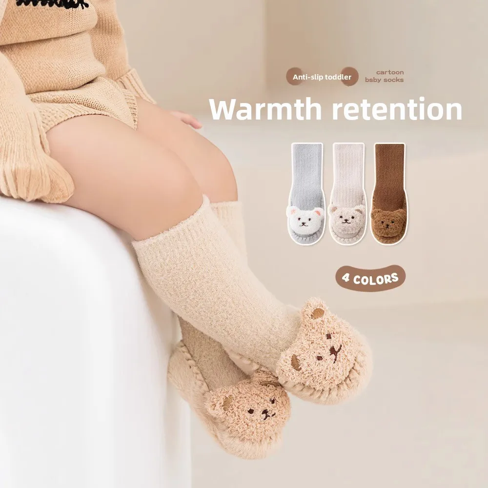 

New Autumn Winter Infant Shoes Anti-slip Warm Walking Socks Shoe Leather Sole Mink Velvet Kids Floor Socken For Newborn Baby