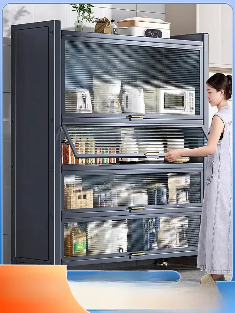 Kitchen storage rack, floor to floor, multi-layer household storage cabinet, multifunctional bowl, meal side cabinet, microwave