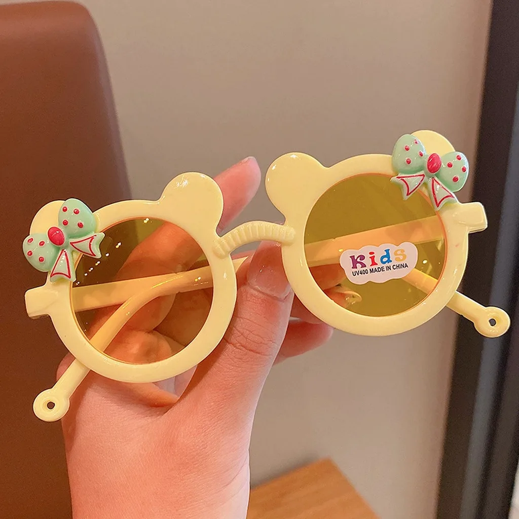 2-8 Years Children Girls UV Protection Birthday Party Decorative Eyewear Cute Bear Bow Round Frame Kids Sunglasses Wholesale