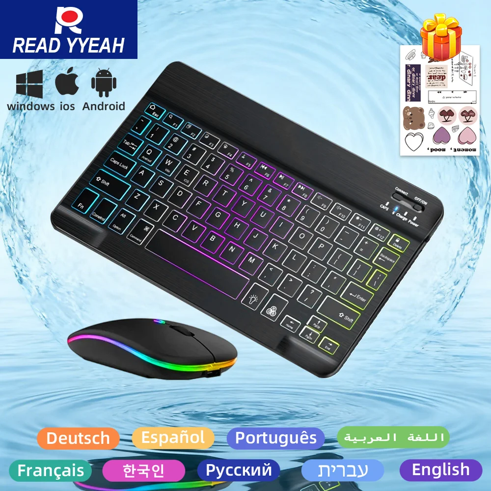 2026 Portable Bluetooth Backlit Keyboard For Xiaomi iPad / iOS Android Windows Tablet Phone Wireless Keyboard With Mouse Spanish