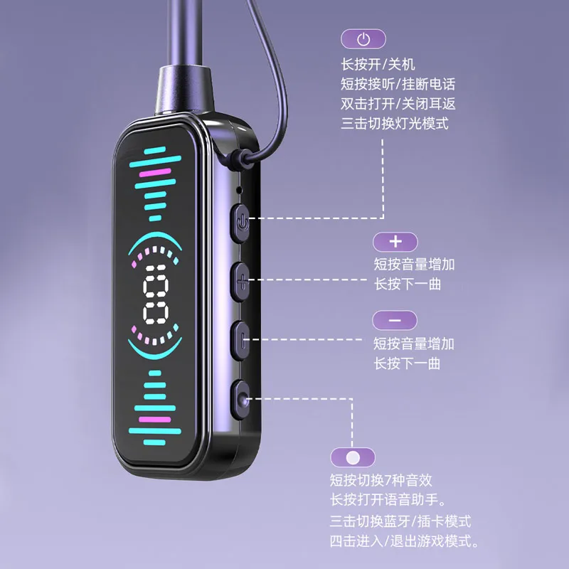 Luxmoc BL360 Neck Wireless Bluetooth Headset Breath Light Digital Display Headphones Ultra Long Endurance K-Song Earphones