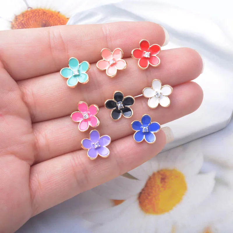 6 Stück Kupfer 18k vergoldete Emaille-Blumen-Ohrringnadel-Verbinder Ohrstecker-Set für die Schmuckherstellung DIY – Detail 3