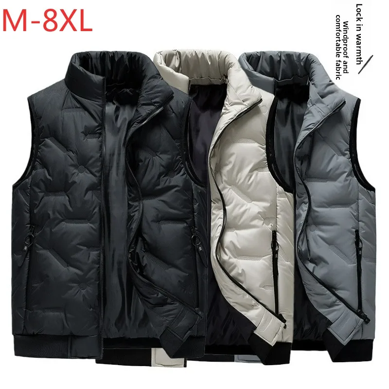 

Мужской зимний теплый жилет без рукавов на молнии, однотонный, повседневный, утепленный хлопком, с воротником-стойкой, размеры M-8XL
