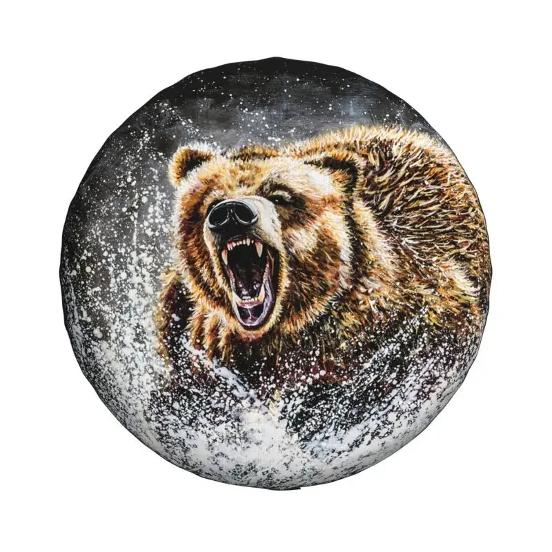 Great Brown Grizzly Bear Spare Tire Cover for Grand Cherokee Jeep RV SUV Trailer Car Wheel Protector Covers 14