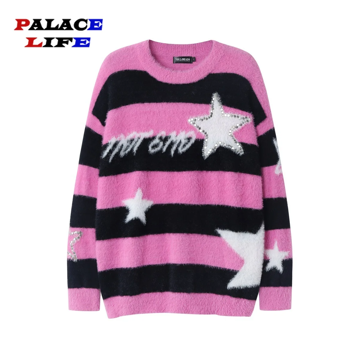 Harajuku Star Embroidery Pullover Patchwork Autumn Winter Knit Sweater Men vintage Casual Streetwear Unisex Loose Fashion Jumper