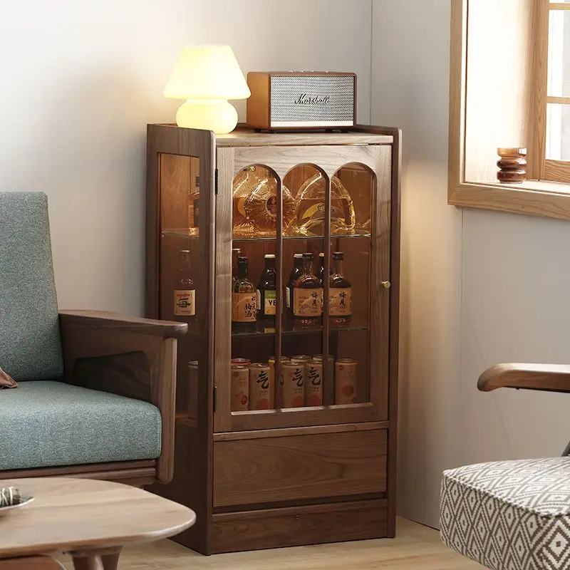 Nordic retro wine cabinet, black walnut TV low cabinet