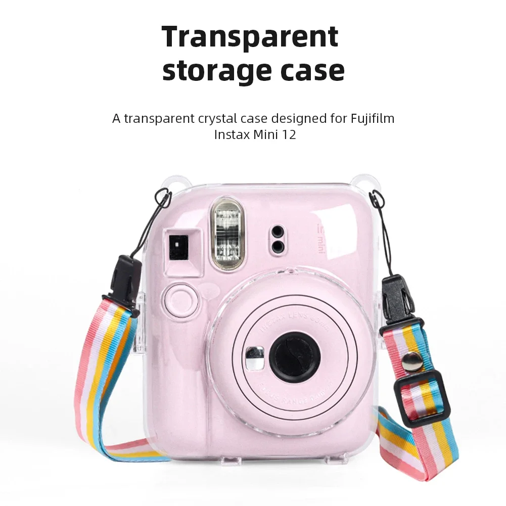 Mini Camera Case PC Crystal Storage Case with Shoulder Strap Cover Shell for Fujifilm Instax Mini 12 for Camera Instax Mini12