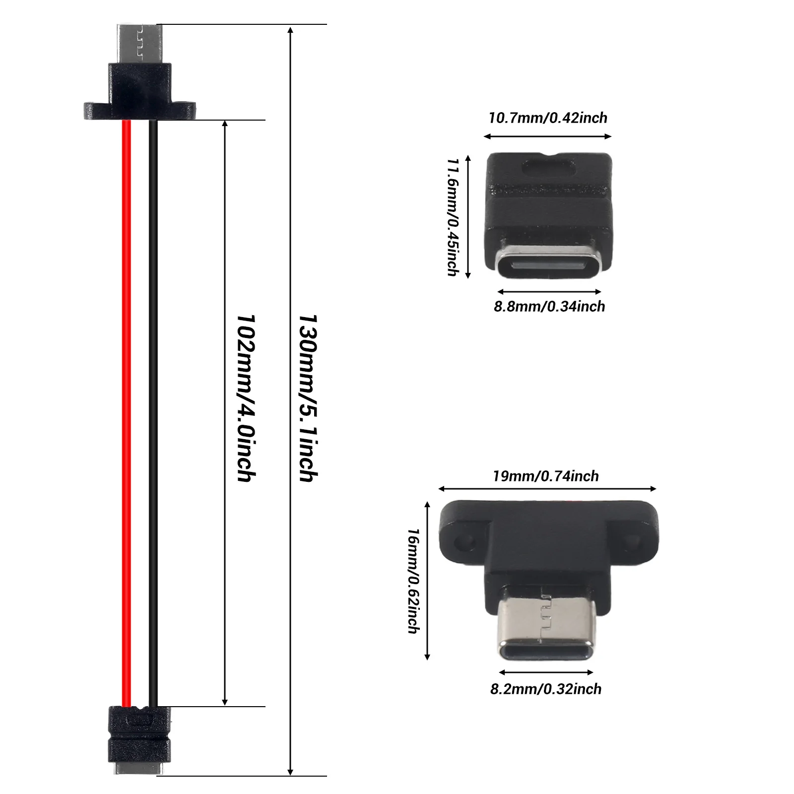 5/10PCS Double End Type-C Female Chassis 2-Pin Wired Charging Female Connector Type-C Female-to-Female Extension Cable