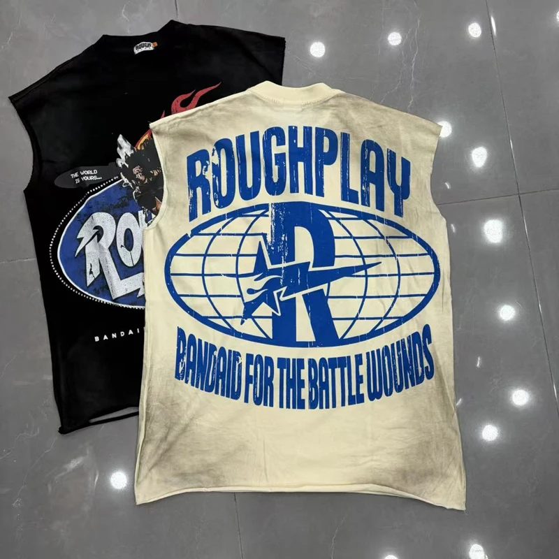 New Summer Round Neck High-quality Rough Play T-shirt Letter Print Vintage Washed Short Sleeves