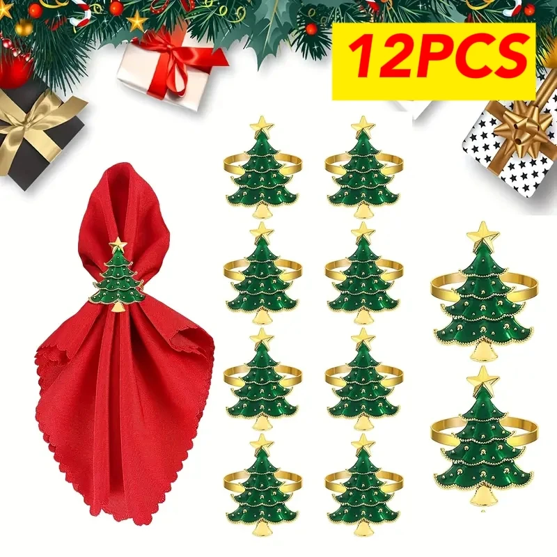 1PC Gold Green Christmas Tree Napkin Holder Farmhouse Xmas Napkin Rings Christmas Wedding Party Dinner Table Decoration Supplies