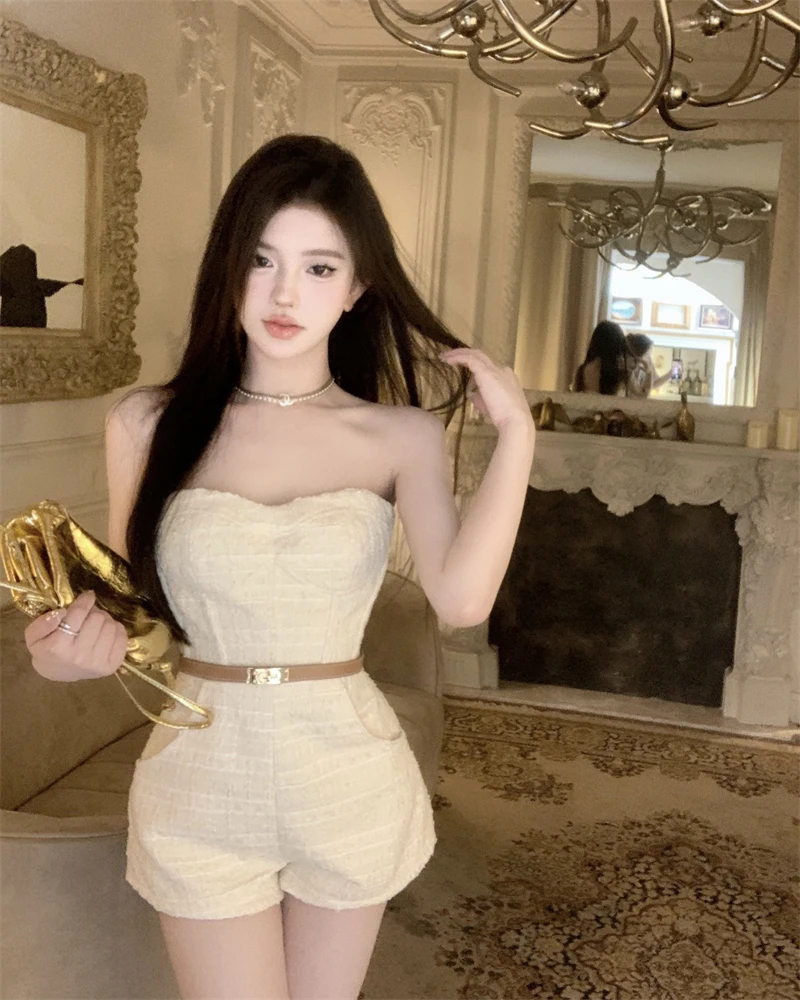 

Твидовый сексуальный женский комбинезон, элегантный женский комбинезон с шортами, облегающий комбинезон, цельный летний комбинезон для женщин