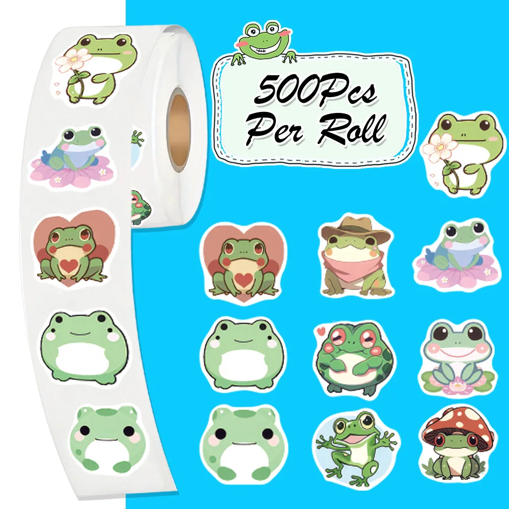 500Pcs/Roll Cute Happy Frogs Stickers 10 Designs 2.5cm/1'' DIY Doodle Scrapbooking Labels Phone Cases Laptops Water Bottles