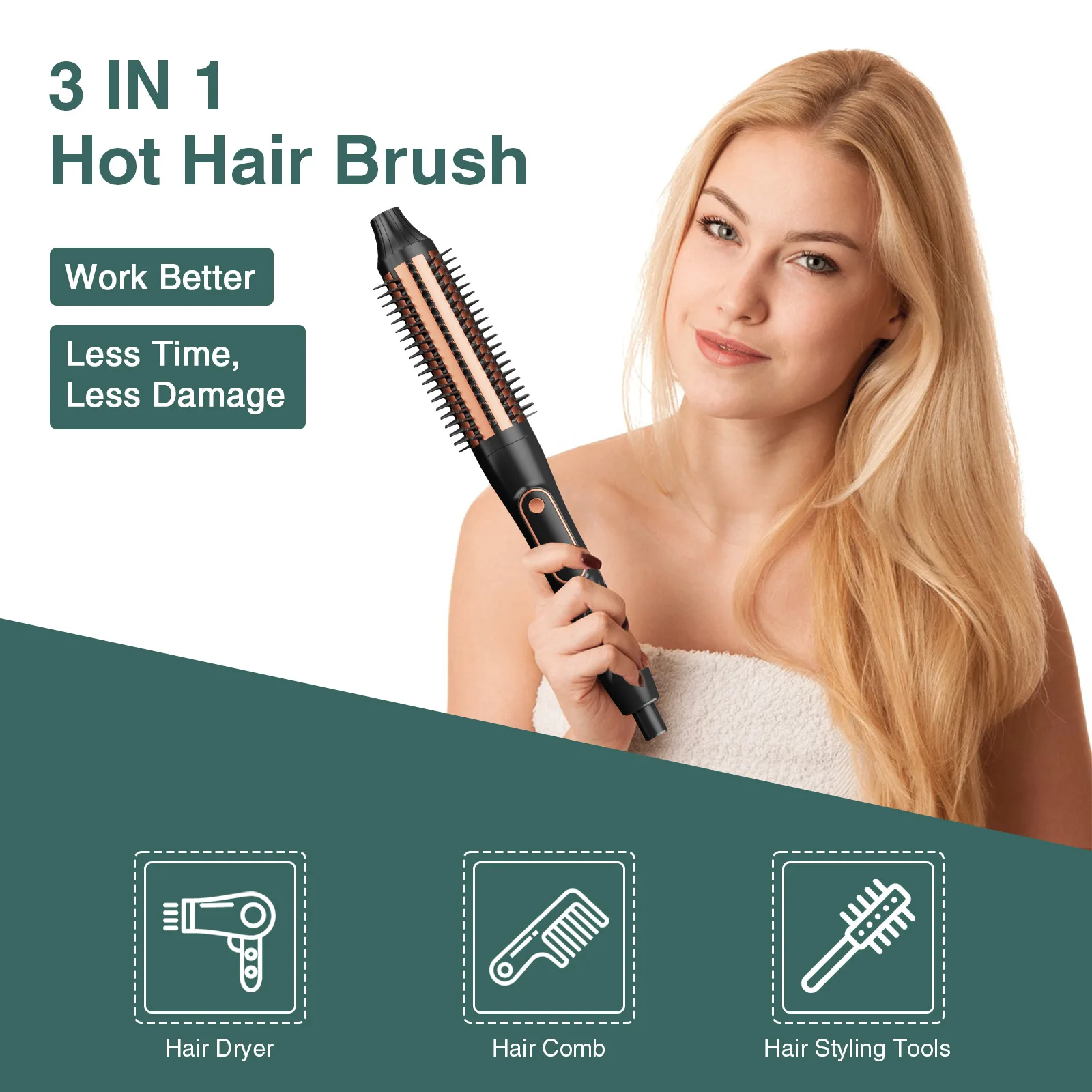 3 In 1 Electric Thermal Protection Safety Negative Ion Shiny Smooth Hair Straightener Brush Curling Comb Dryers Straight Brush