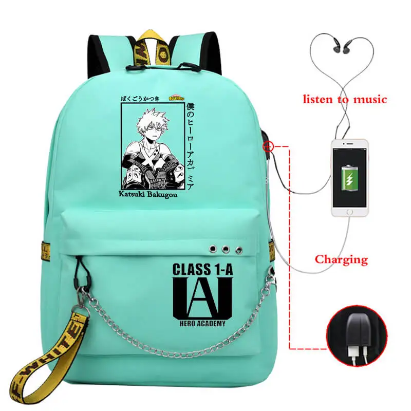 Zaino Anime My Hero Academia Deku Bakugou Boku No Hero Academia borse da scuola per ragazze zaino per Laptop femminile borsa da scuola USB