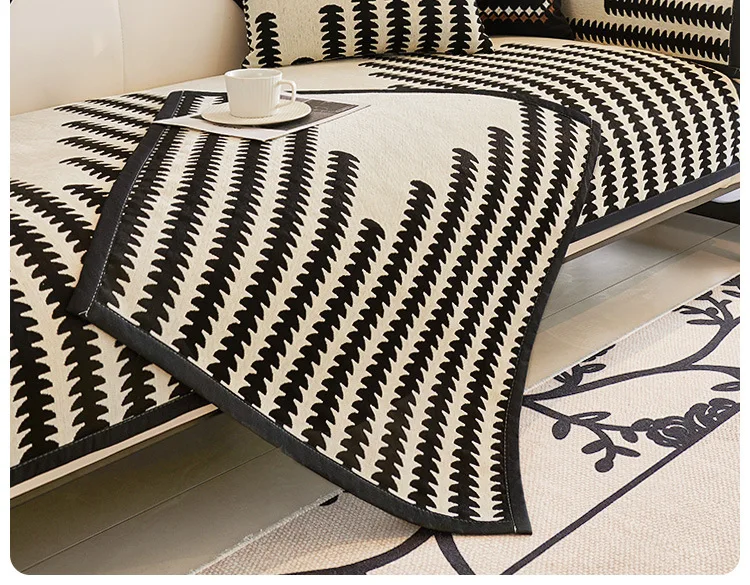 Chenille Geometry Striped Sofa Cover Solid Color Universal for All Seasons Couch Cover Living Room Decoration Non-slip Sofa Mat