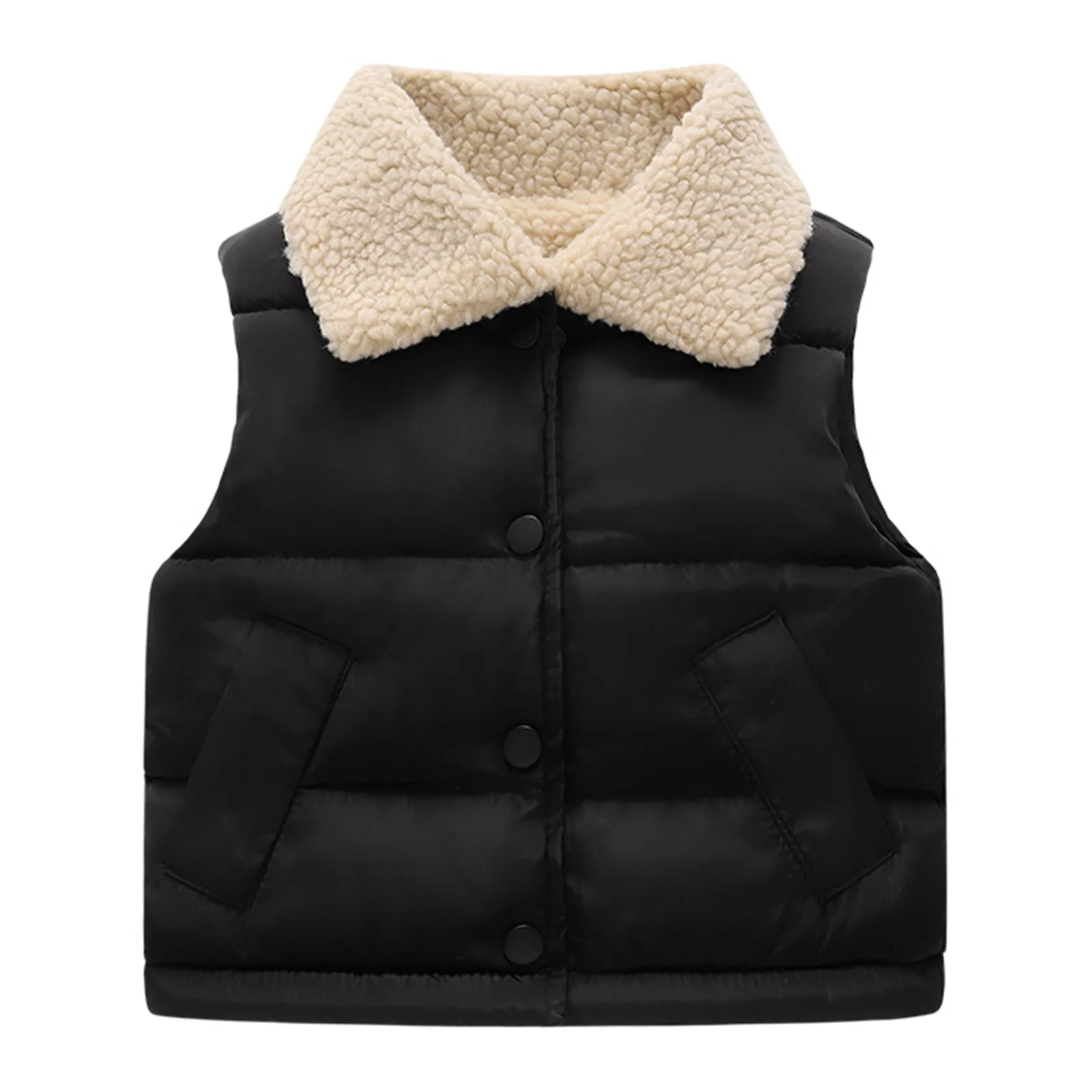 Winter Wool Kids Boys Infant Girl Clothing Toddler Thicken Solid Color Turn-down Collar Down Vest For 1-8 Y Kids Girls Clothes