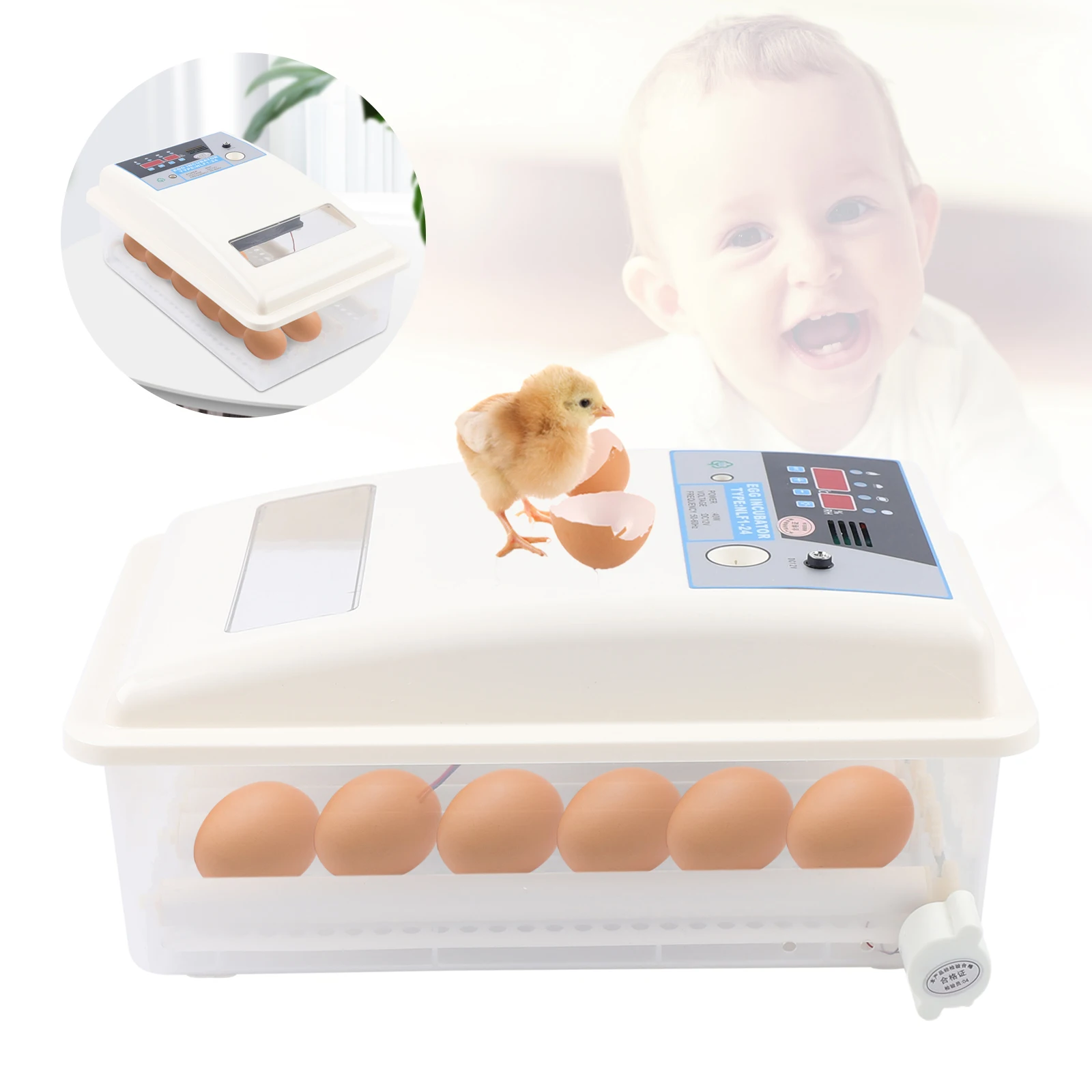 24 Eggs Auto-Turning Digital Incubator Automatic Hatch Chicken Duck Egg Turner